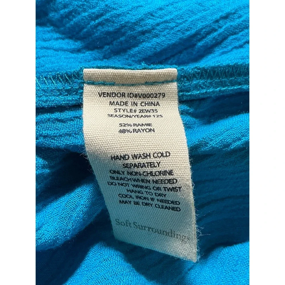 Soft Surroundings OCEO Crinkle Gauze Pants 2X Blue Wide Leg Elastic Waist NWOT